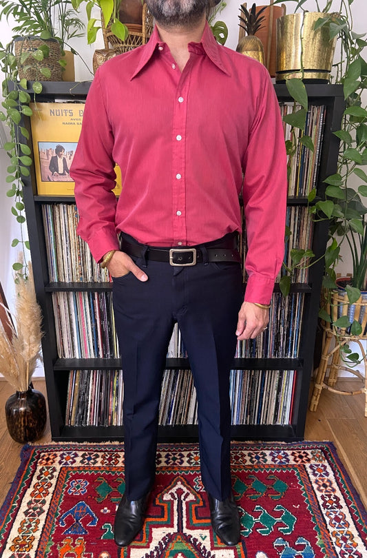 Vintage 1970s Cerise Pink Dagger Collar Shirt