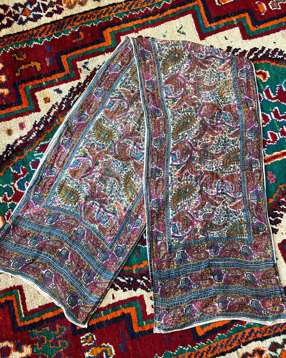 Vintage 1970s Paisley Indian Block Print Scarf