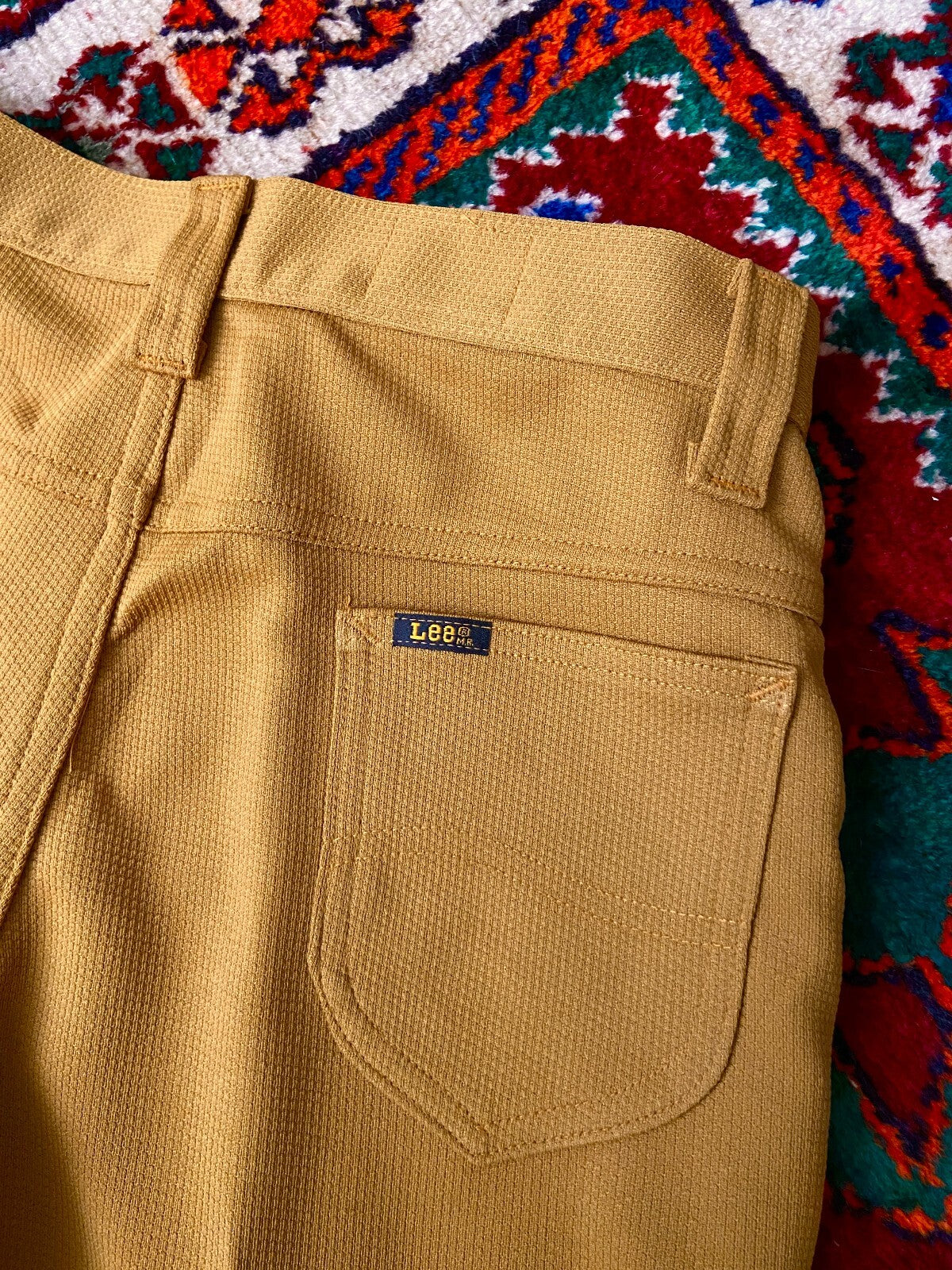 Vintage 1970s Deadstock Lee Mustard Flared Trousers W29