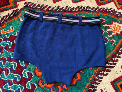 Vintage 1970s Navy Blue Belted Swim Shorts