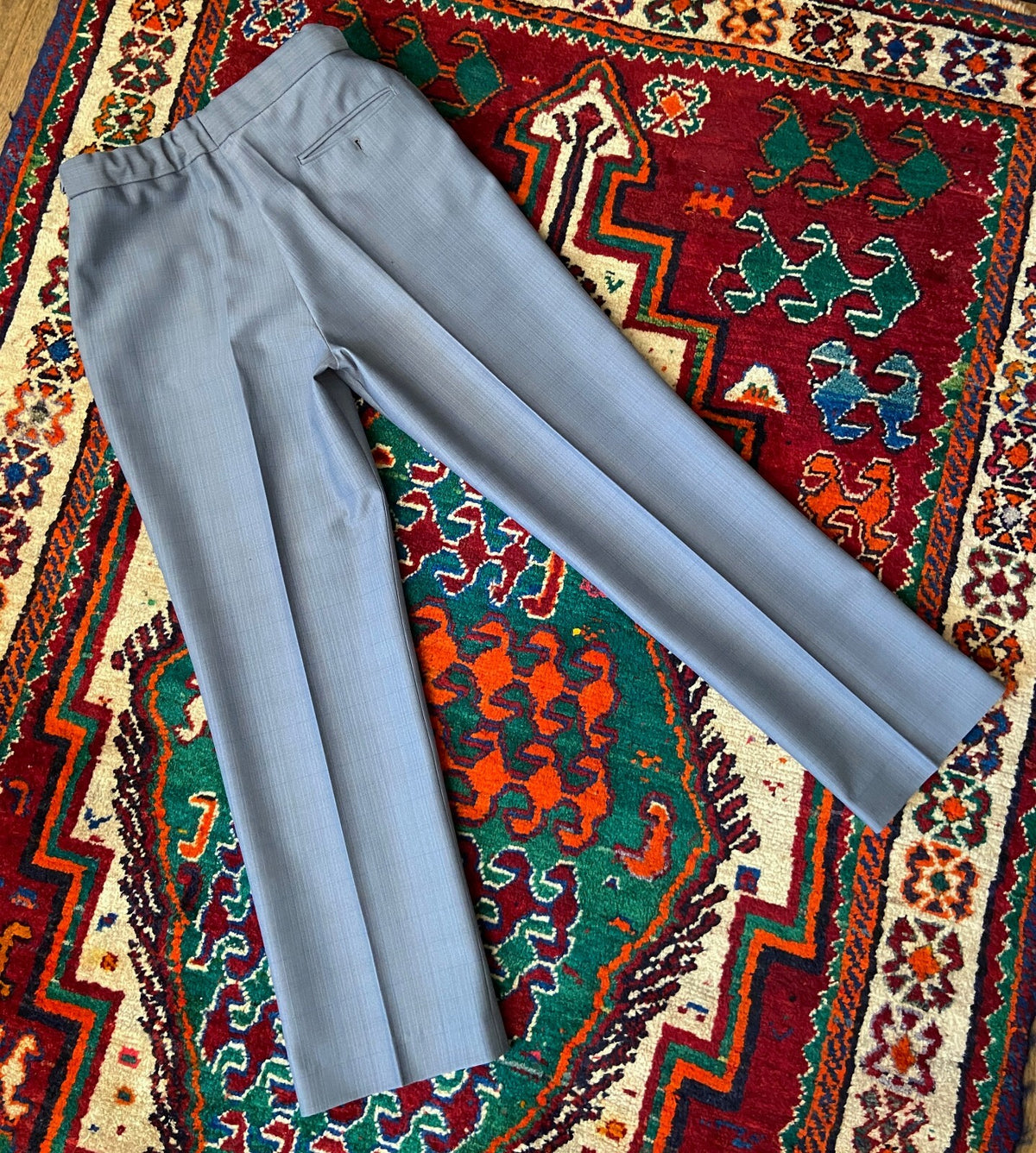 Vintage 1970s Grey Blue Adjustable Golf Trousers W32-35 / L31
