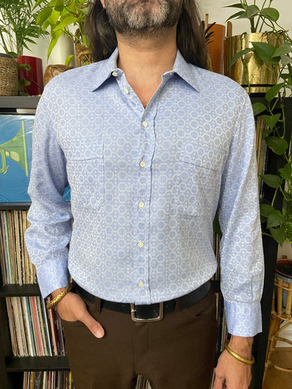 Vintage 1970s Pale Blue Woven Pattern Shirt