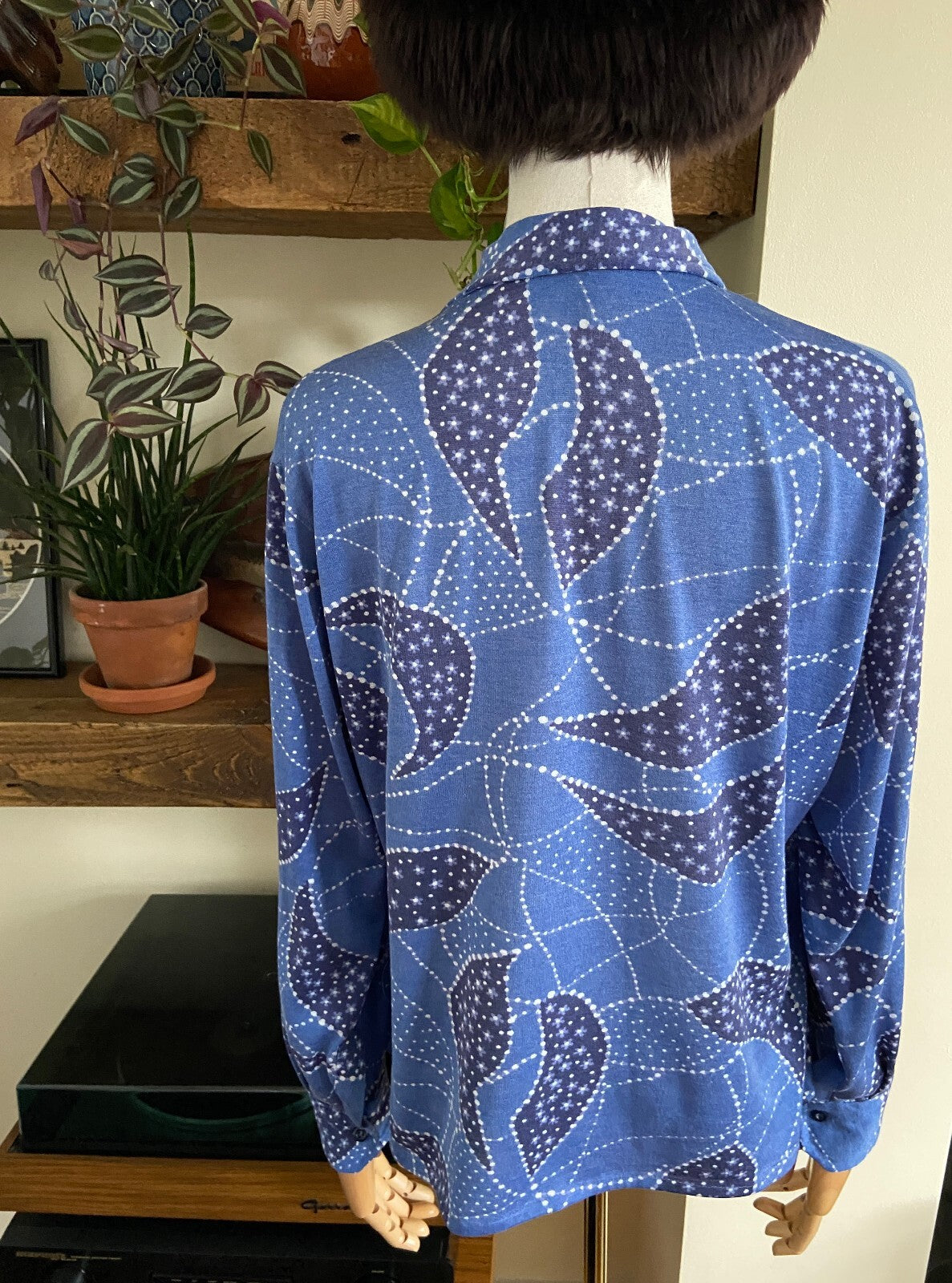 Vintage 1970s Blue Knit Dagger Collar Shirt