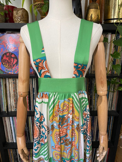 Vintage 1970s Green Baroque Pinafore Dress