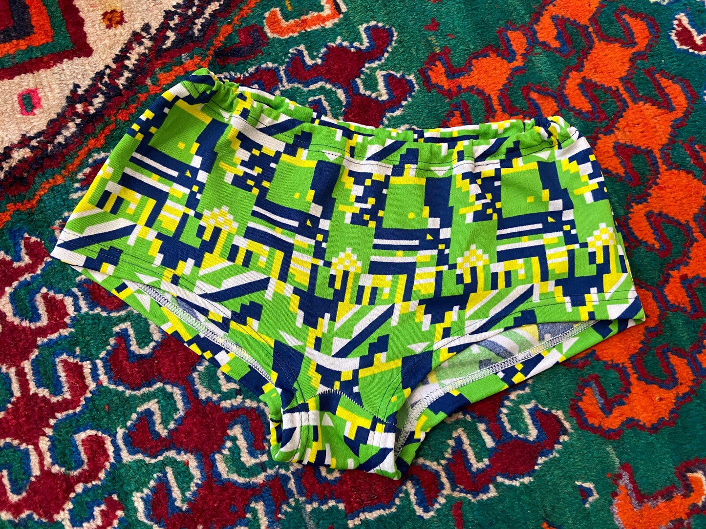 Vintage 1970s Green & Navy Swim Shorts