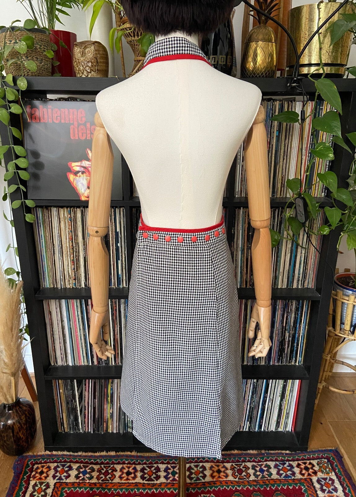 Vintage 1970s Black & White Houndstooth Apron Dress