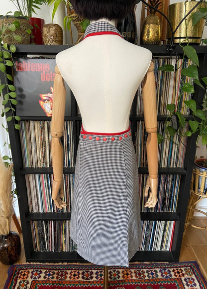 Vintage 1970s Black & White Houndstooth Apron Dress
