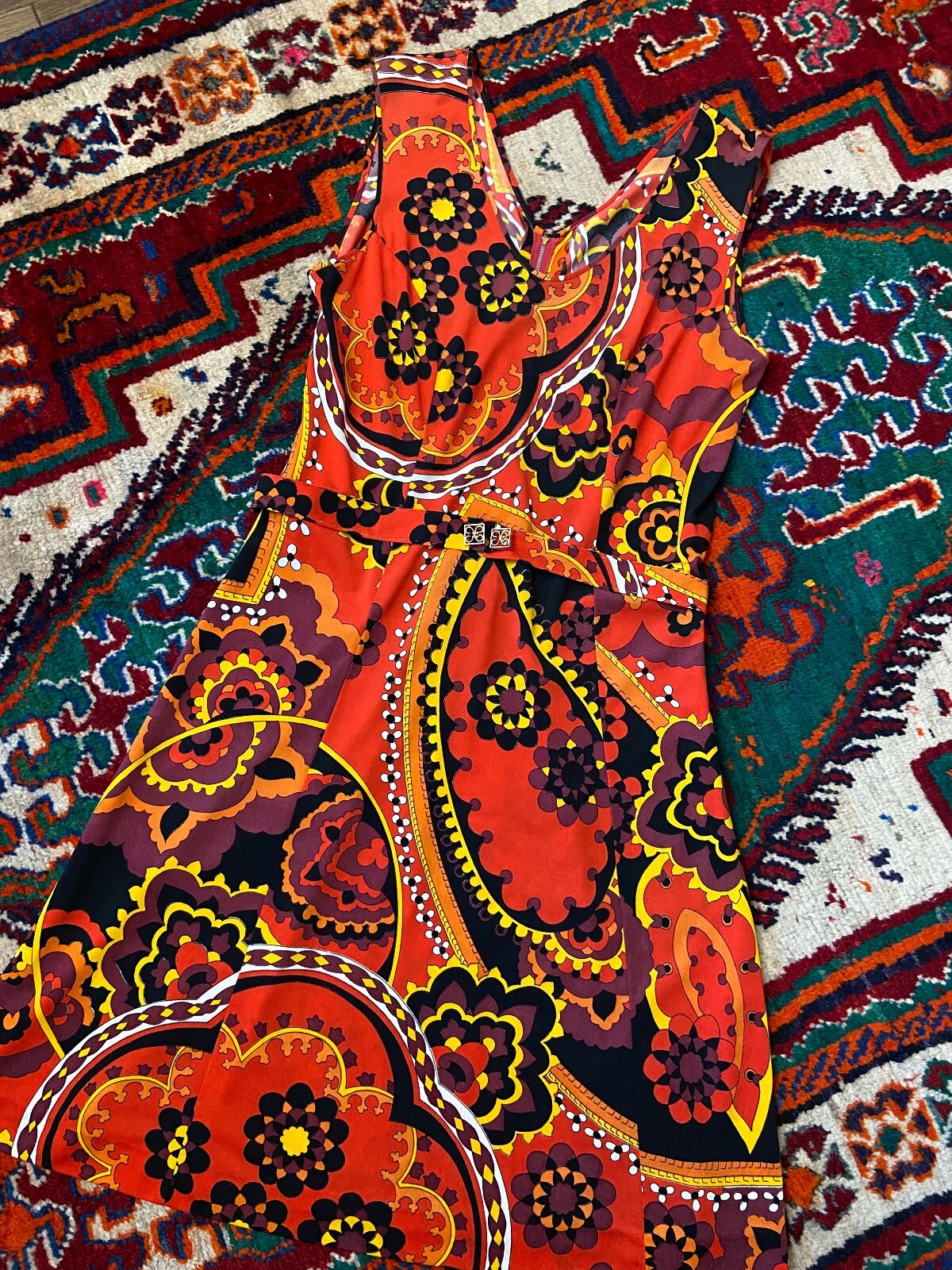 Vintage 1960s Red Psychedelic Sleeveless Dress