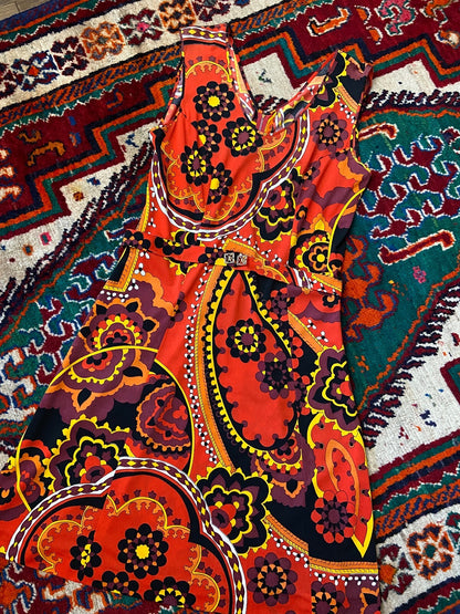 Vintage 1960s Red Psychedelic Sleeveless Dress
