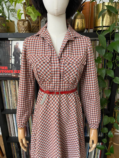 Vintage 1970s Red Check Shirt Dress