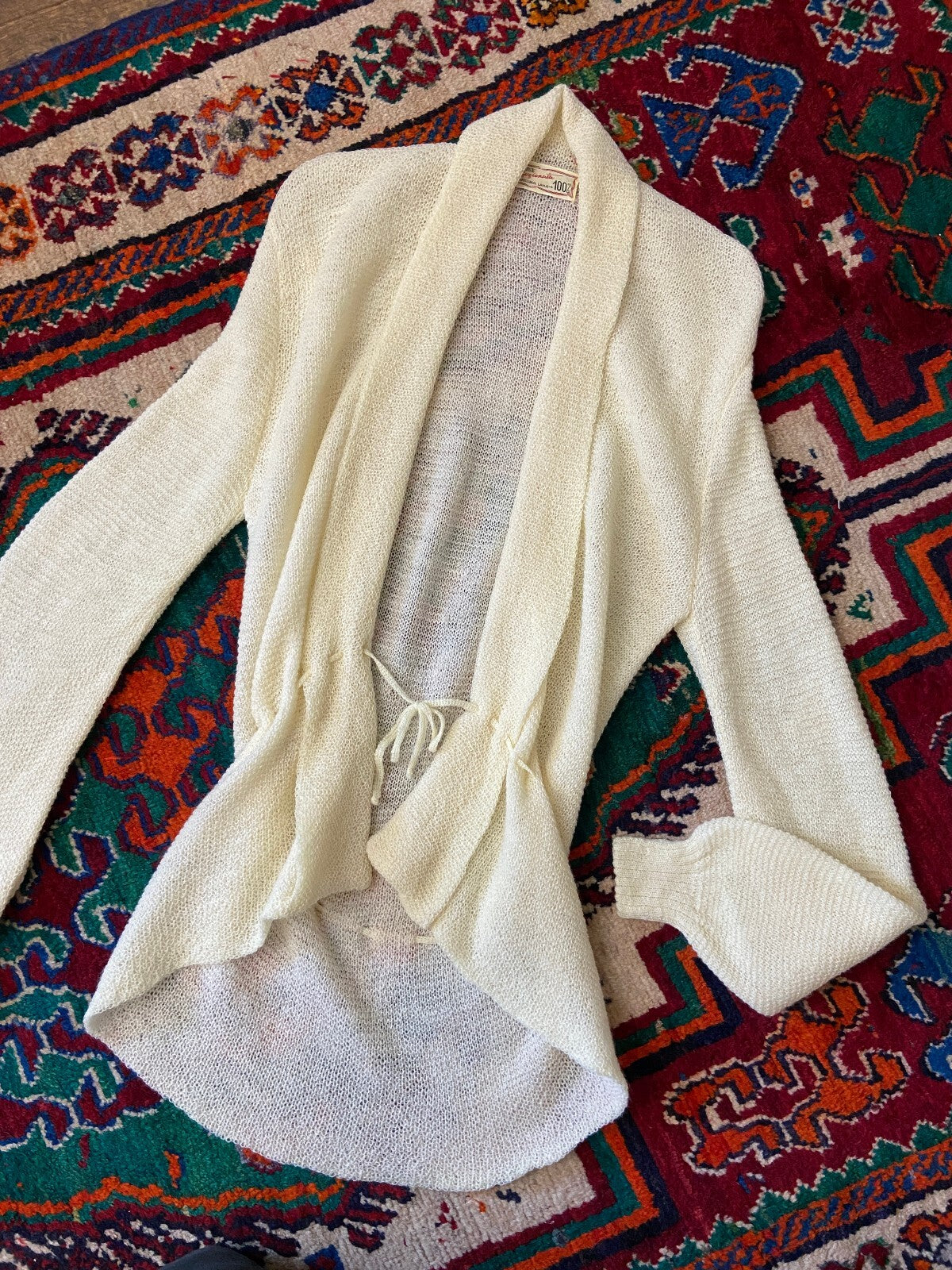 Vintage 1970s Cream Wool Knitted Bed Jacket