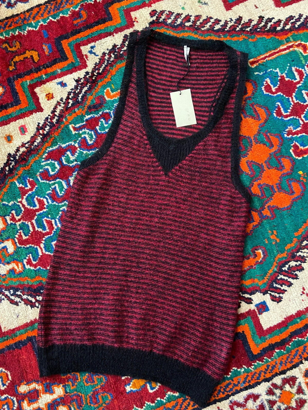 IRO Burgundy & Black Stripe Mohair Tank Top