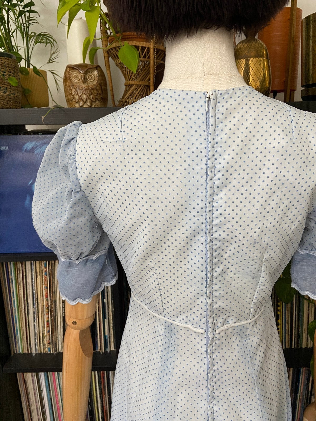 Vintage 1970s Pale Blue Prairie Maxi Dress