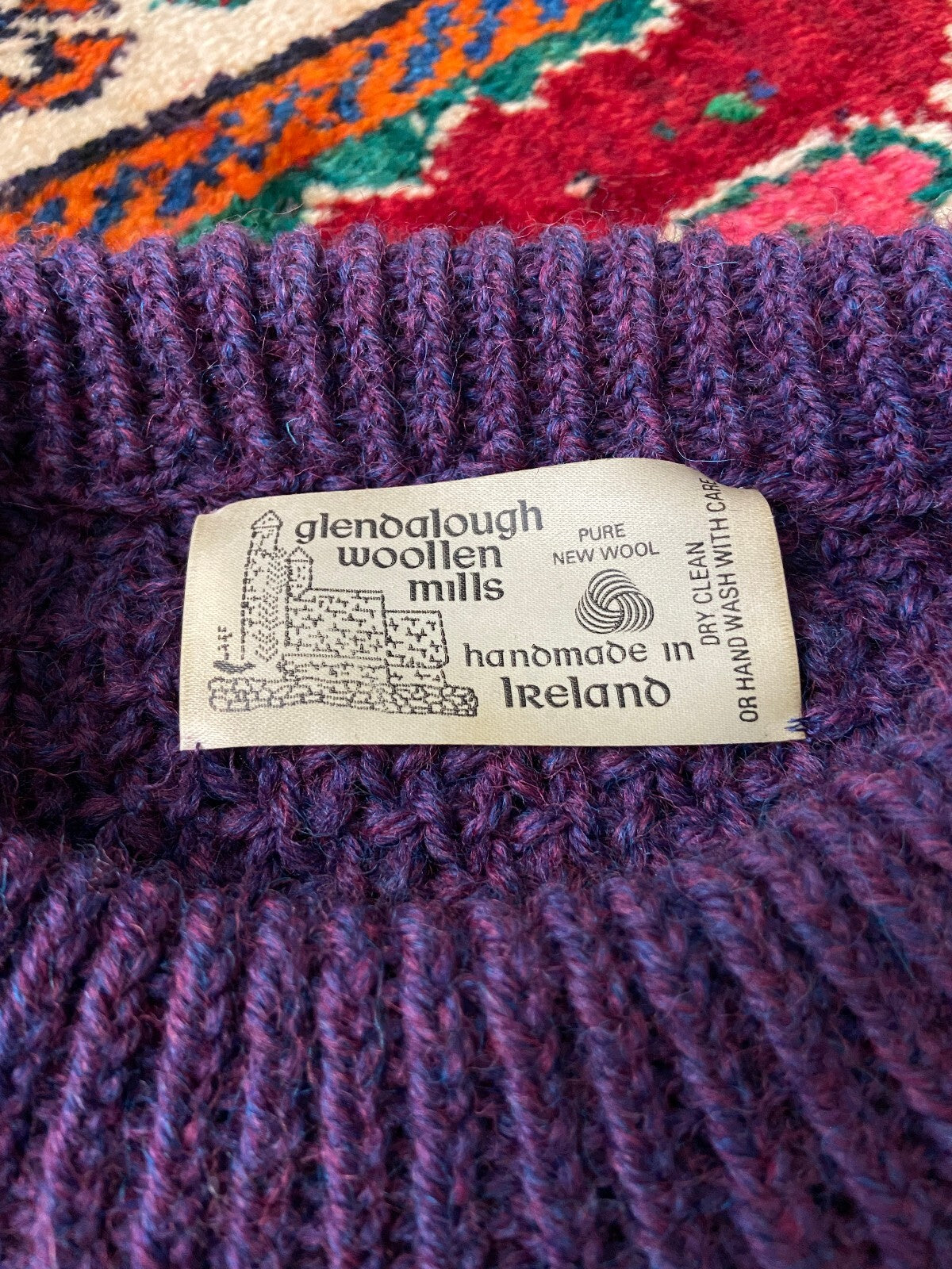 Vintage 1980s Purple Aran Fisherman Jumper