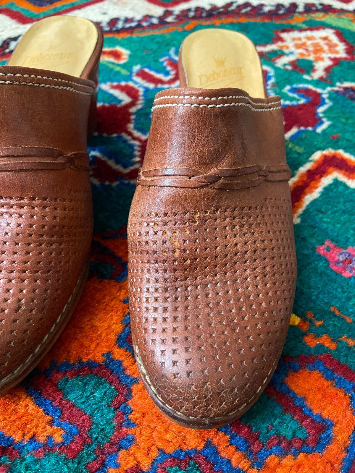 Vintage 1970s Brown Leather Mules UK 4