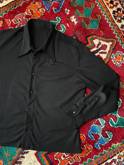 Vintage 1970s Black Dagger Collar Jersey Shirt