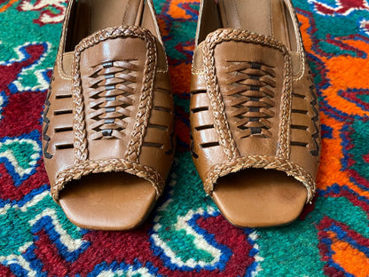Vintage 1980s Brown Woven Slingback Sandals UK 5