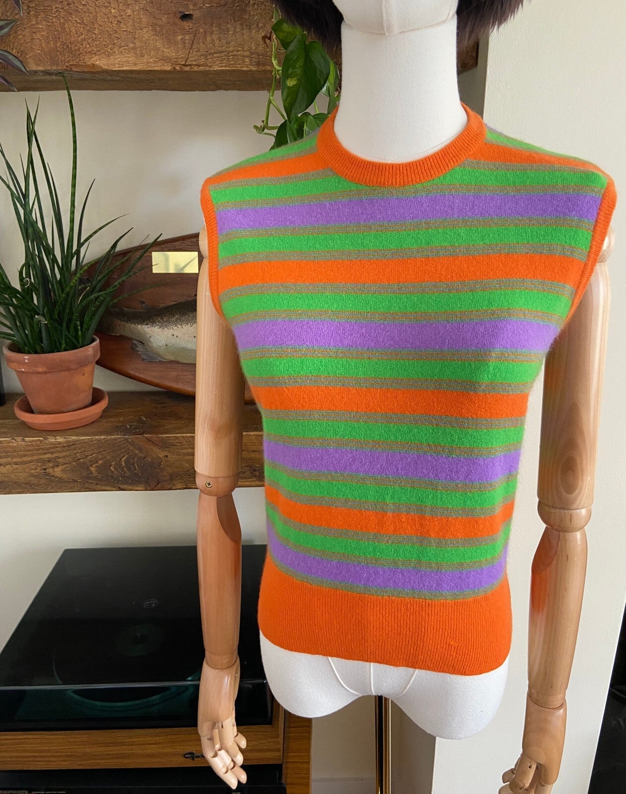 Vintage 1970s Orange Striped Sweater Vest