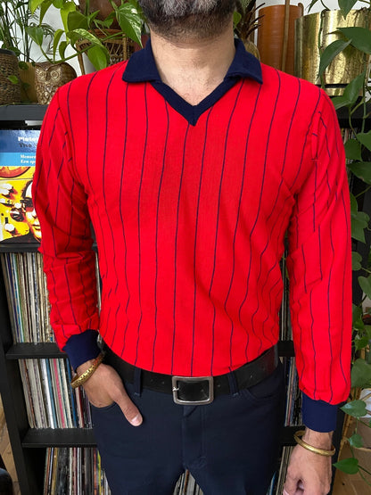Vintage 1970s Red & Navy Striped Football Top