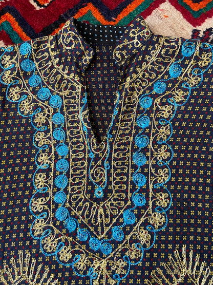 Vintage 1970s Navy Embroidered Tunic Top