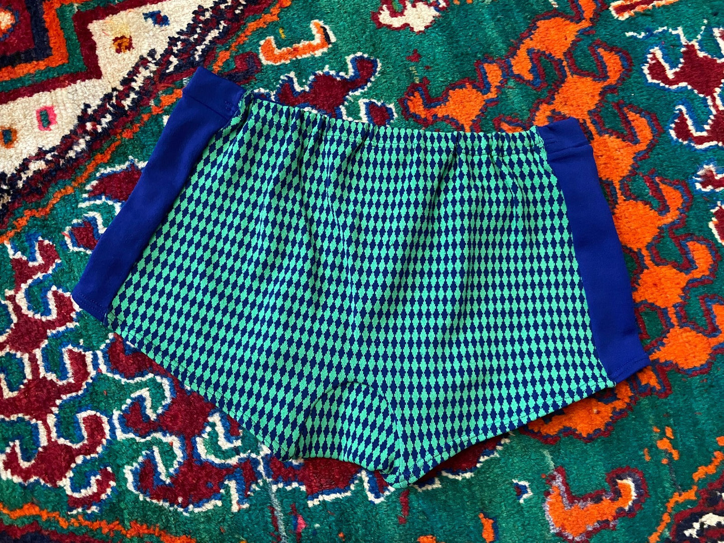 Vintage 1970s Green & Blue Swim Shorts