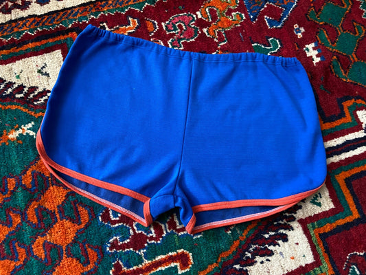 Vintage 1970s Men's Blue & Red Running Shorts W38-44