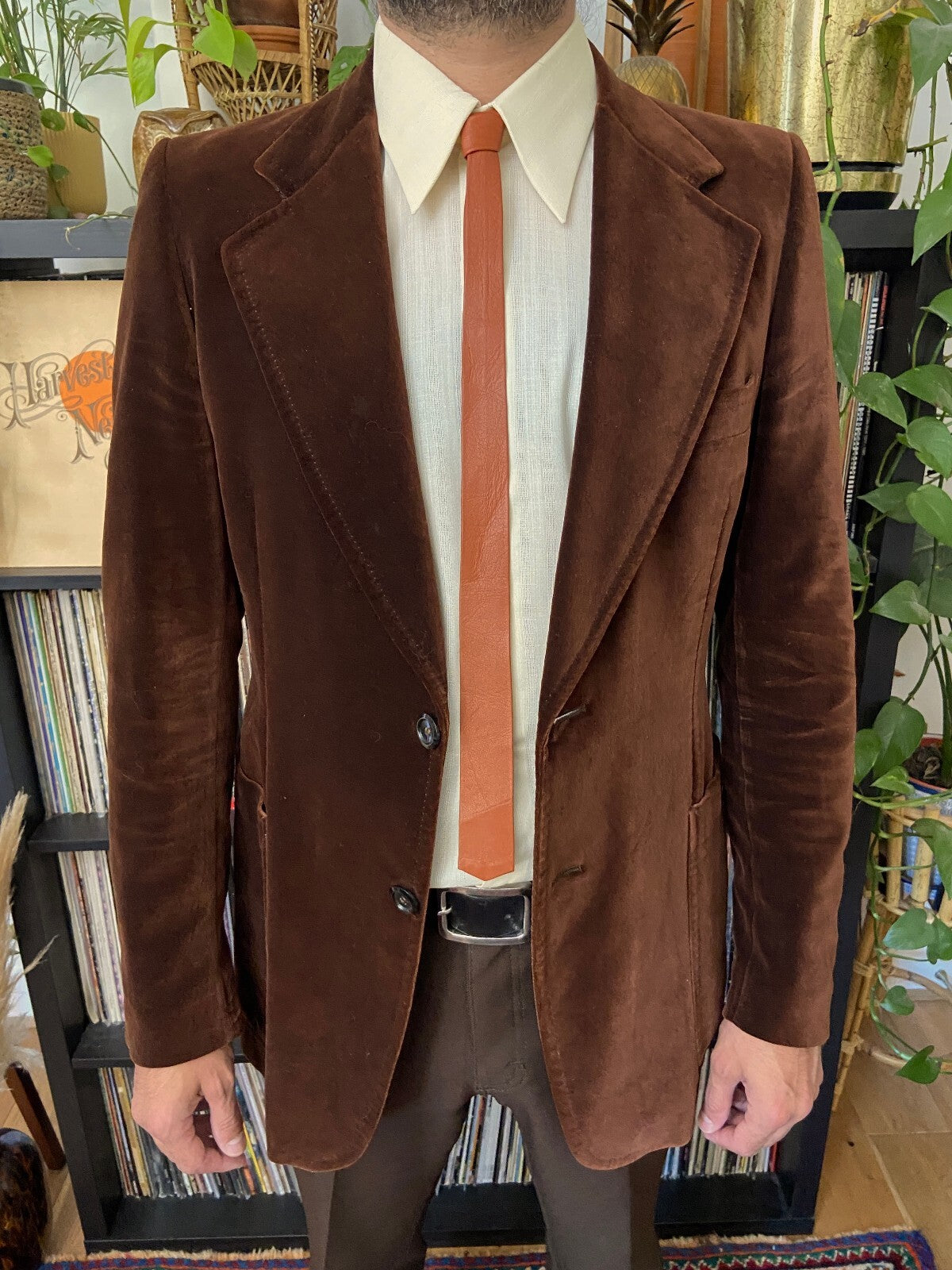 Vintage 1970s Terracotta Leather Skinny Tie