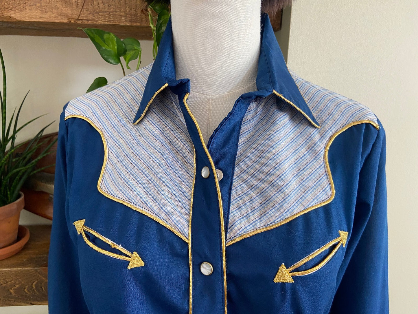 Vintage 1970s Navy & Gold Western Shirt