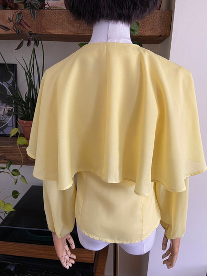Vintage 1960s Yellow Button Up Cape Blouse