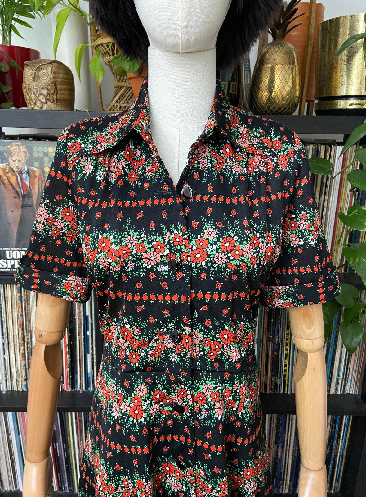 Vintage 1980s Japanese Floral Print Shirt Dress