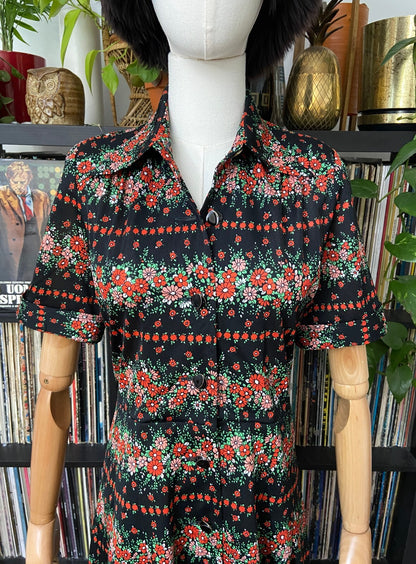 Vintage 1980s Japanese Floral Print Shirt Dress