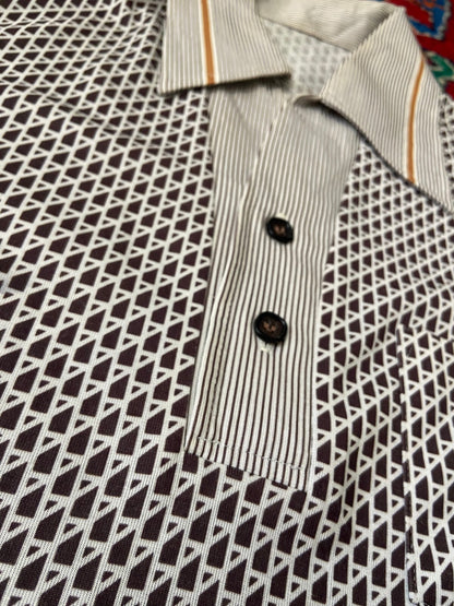 Vintage 1970s Brown Japanese Patterned Jersey Top
