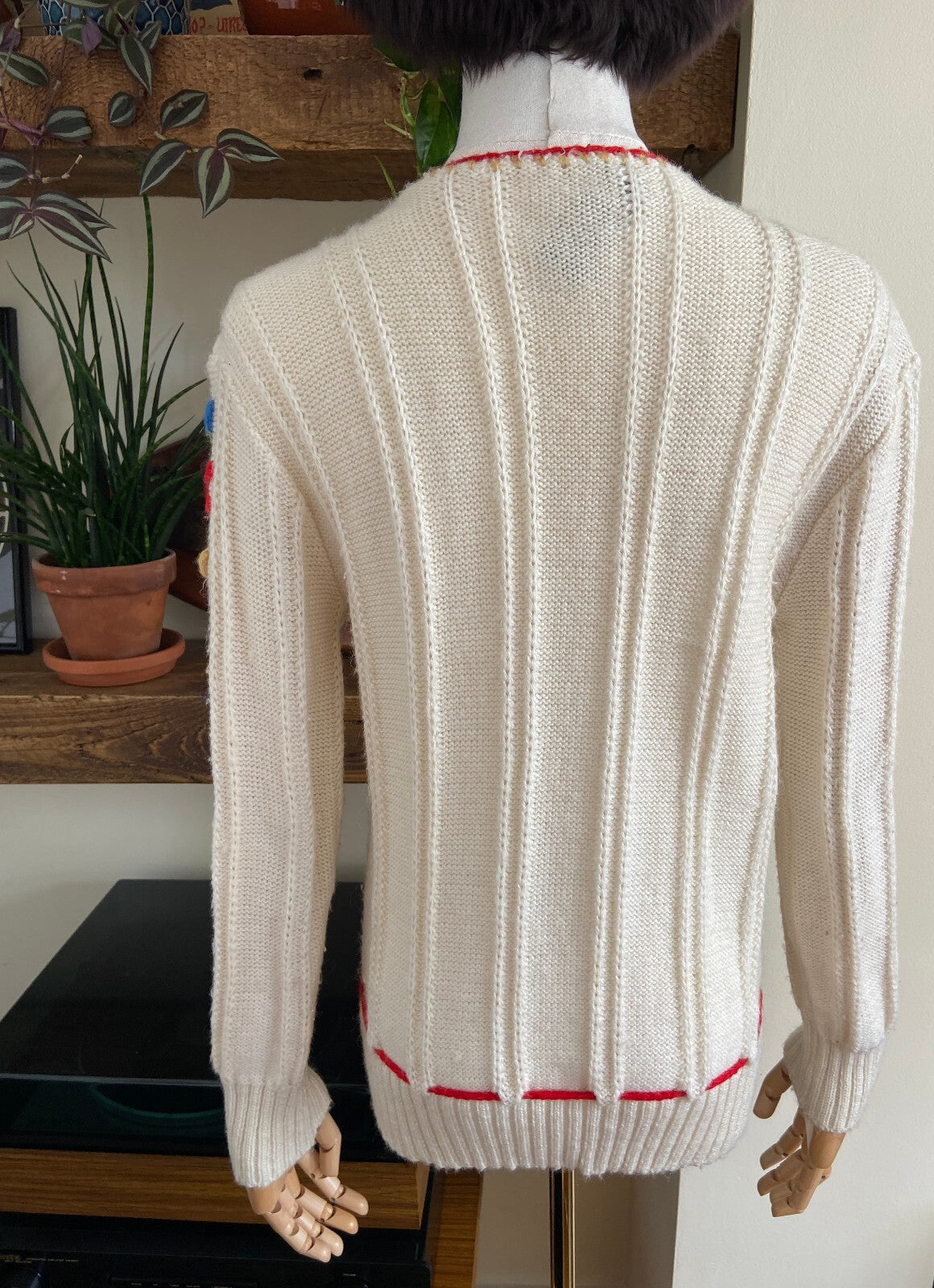 Vintage 1980s Cream Embroidered Folk Cardigan