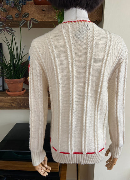 Vintage 1980s Cream Embroidered Folk Cardigan