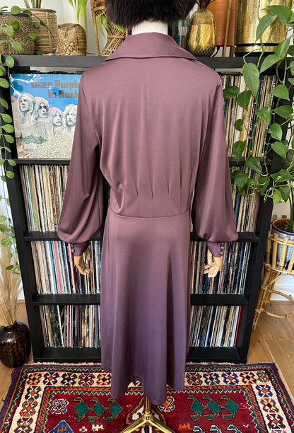 Vintage 1970s Mauve Dagger Collar Dress