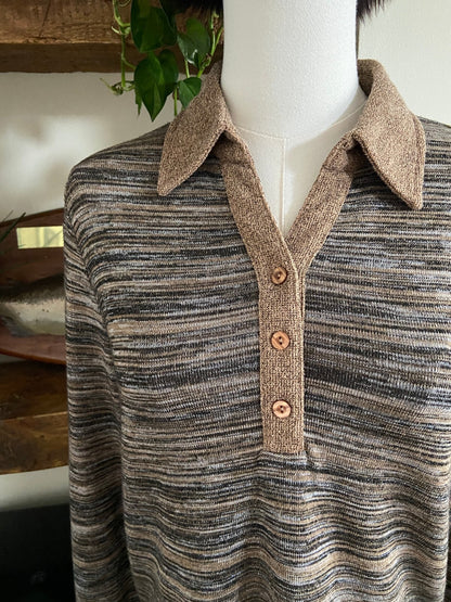 Vintage Y2K Brown Space Dye Polo Top