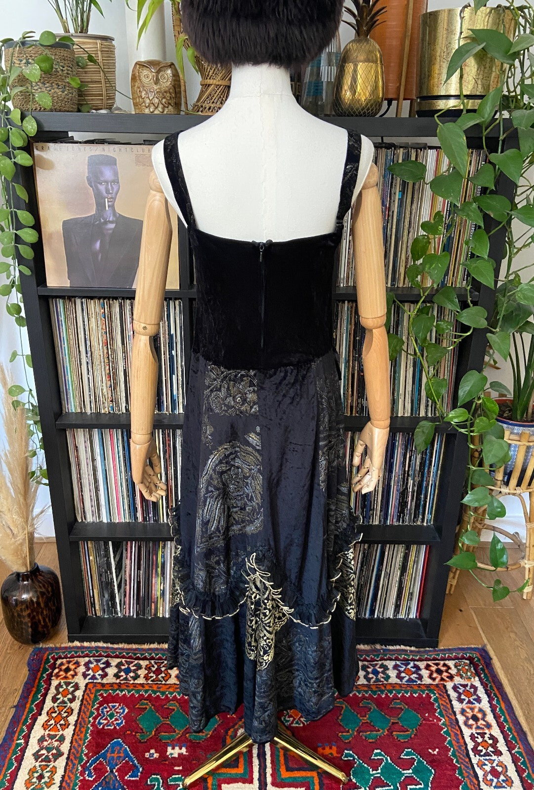 Vintage 1980s Gothic Black & Gold Dress