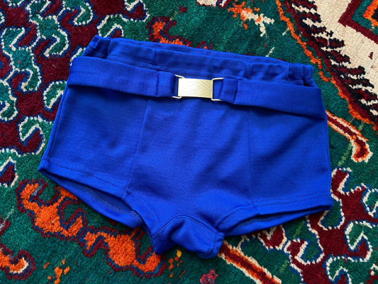 Vintage 1970s Blue Belted Swim Shorts