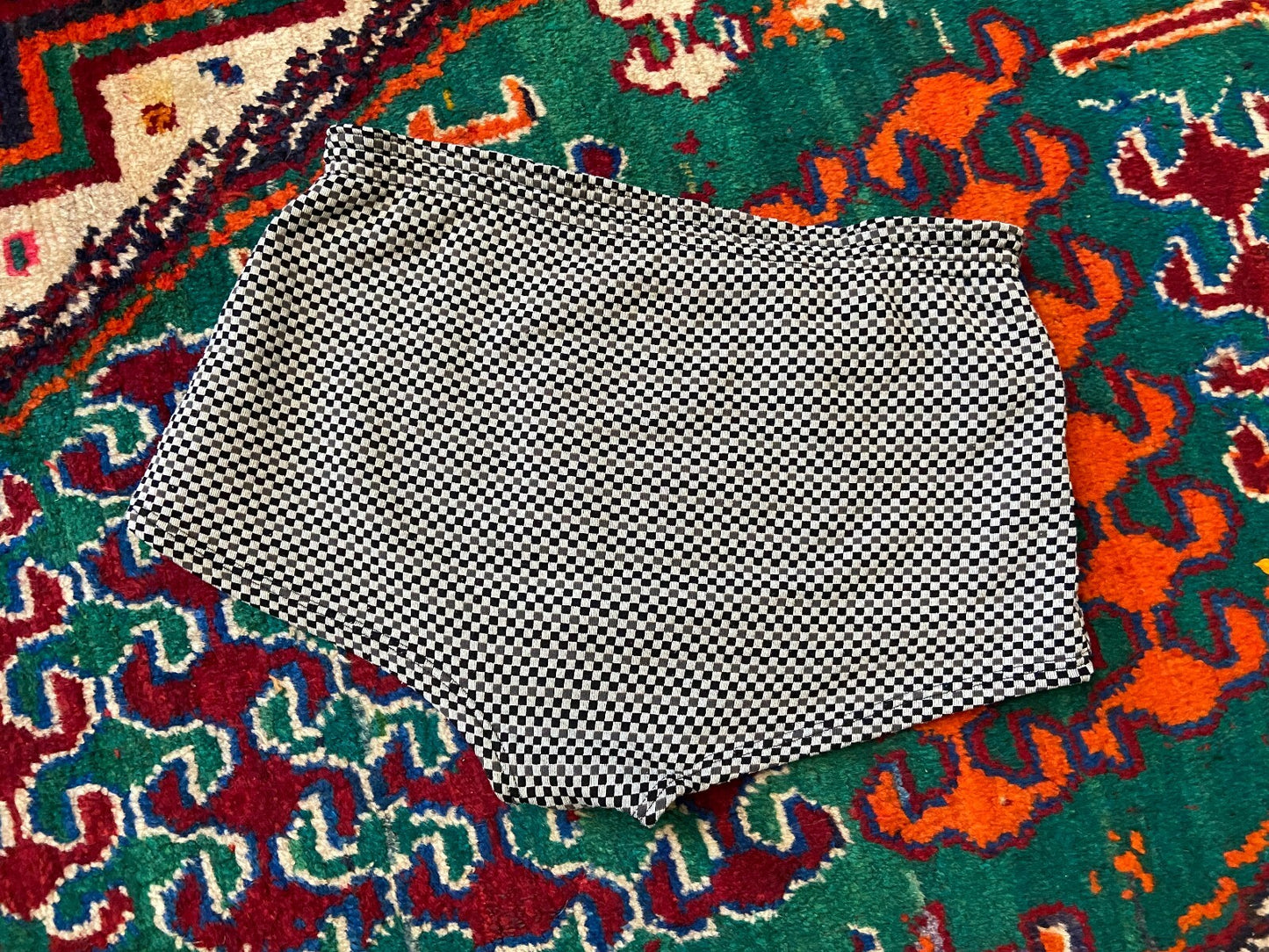 Vintage 1970s Black & Grey Check Swim Shorts