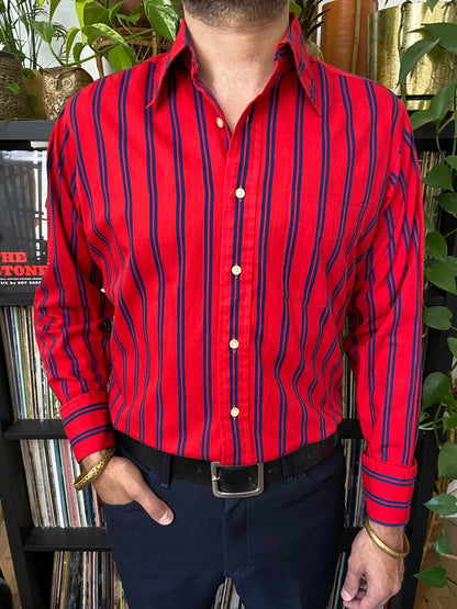 Vintage 1970s Red & Navy Dress Shirt