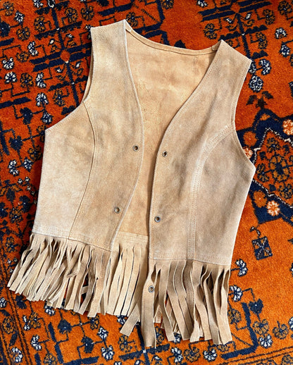 Vintage 1970s Beige Suede Fringe Vest