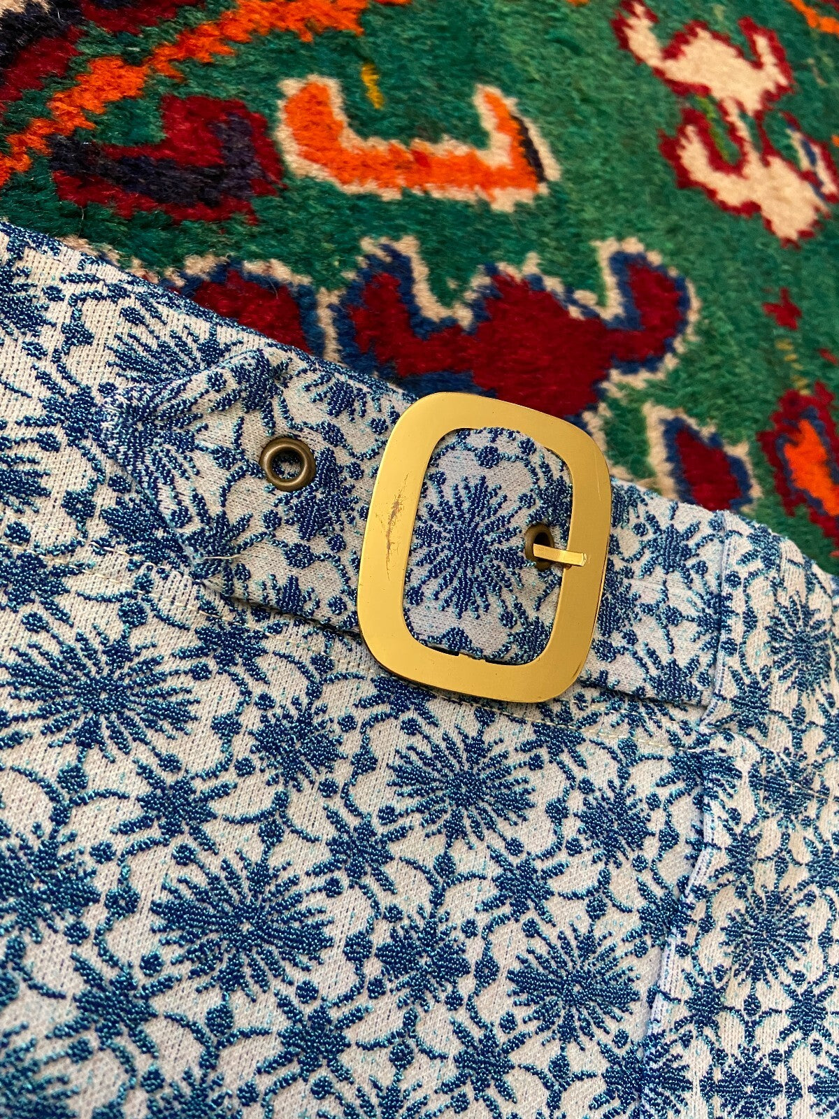 Vintage 1970s Blue Textured Print Swim Shorts