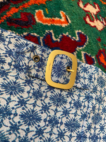Vintage 1970s Blue Textured Print Swim Shorts