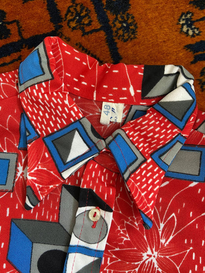 Vintage 1970s Red Geometric Print Shirt