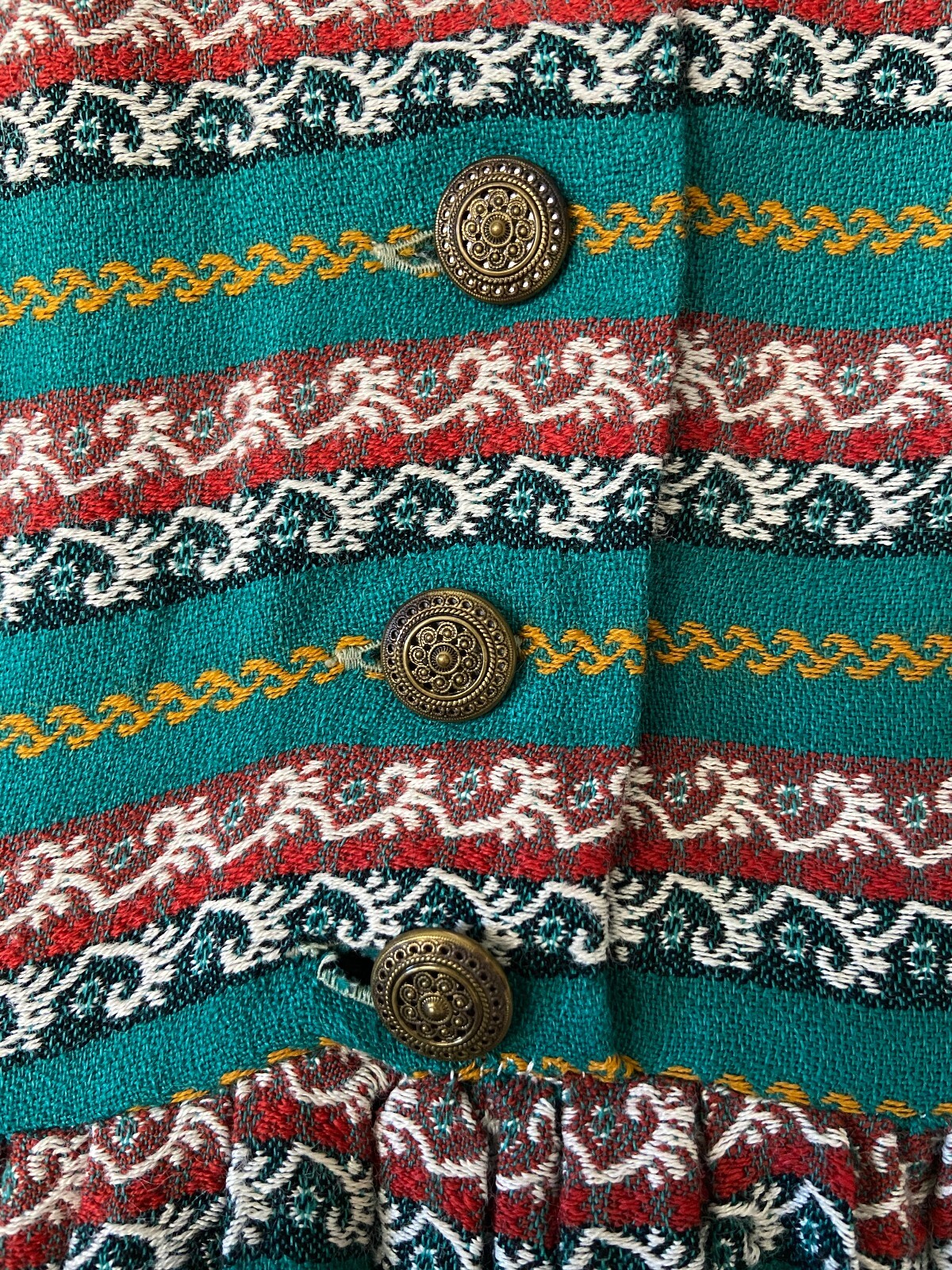 Vintage 1970s Green Folk Dress