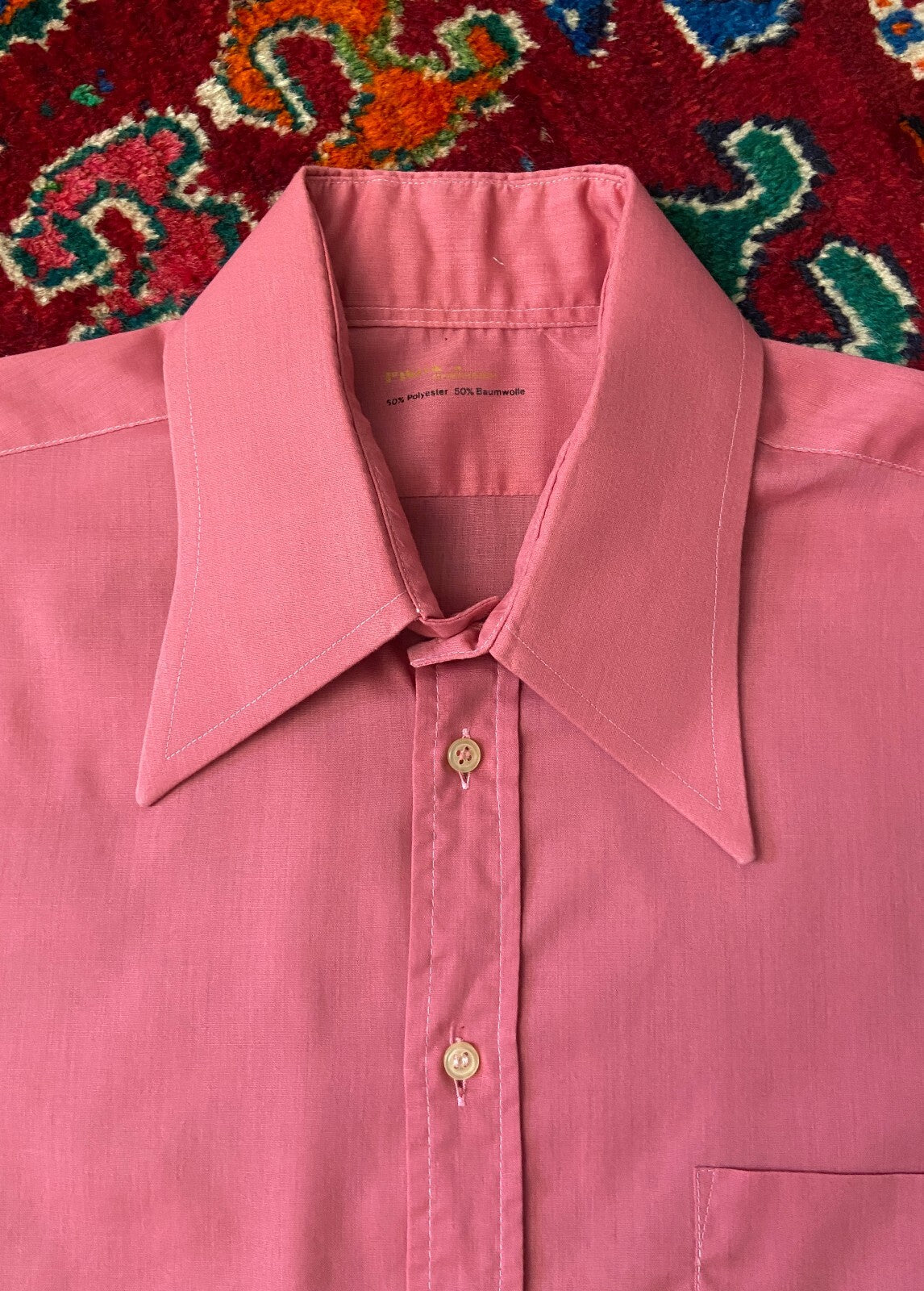 Vintage 1970s Pink Dagger Collar Shirt