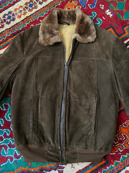 Vintage 1970s Brown Suede Bomber Jacket