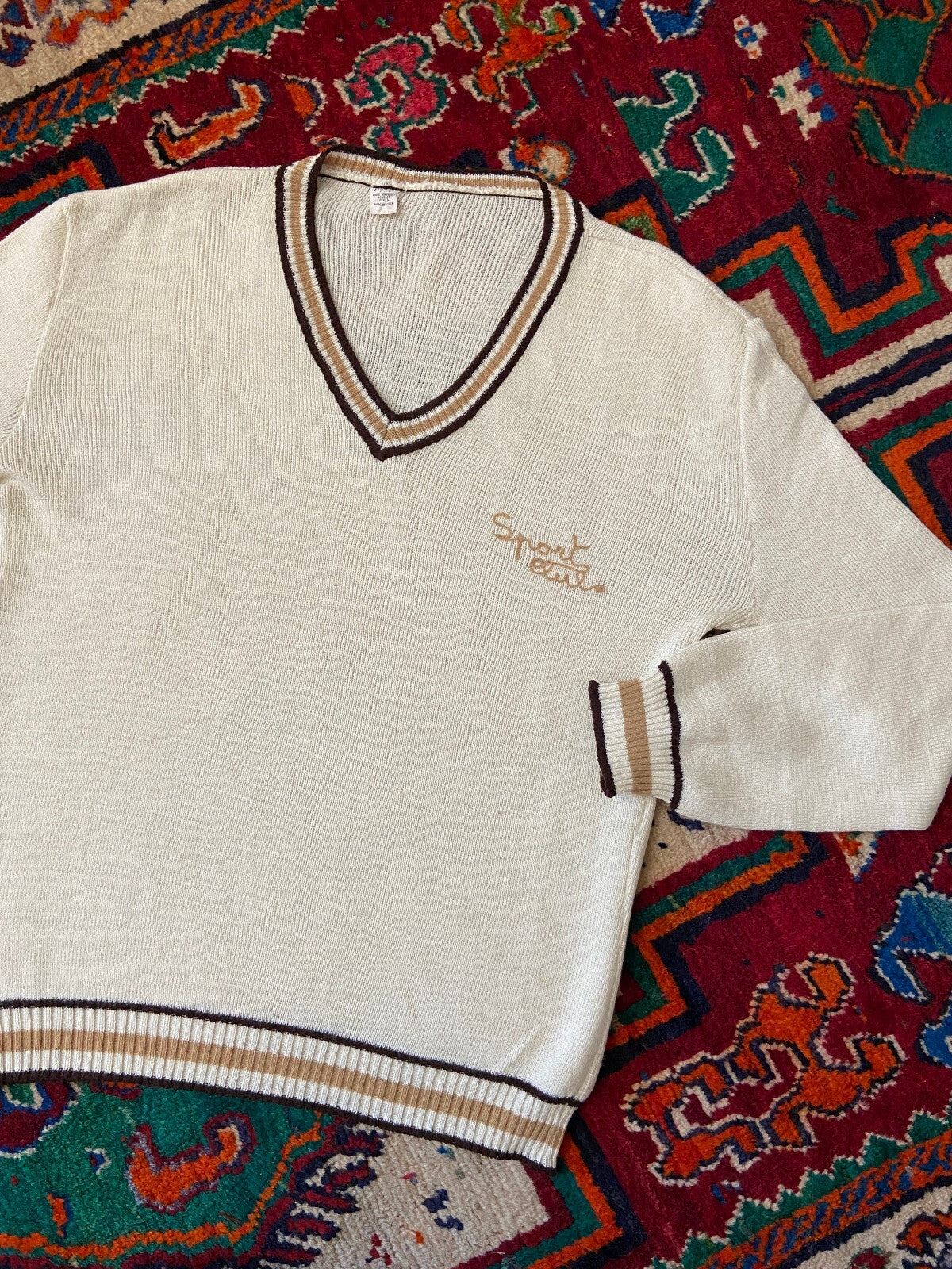 Vintage 1970s Italian V-Neck Sports Jumper