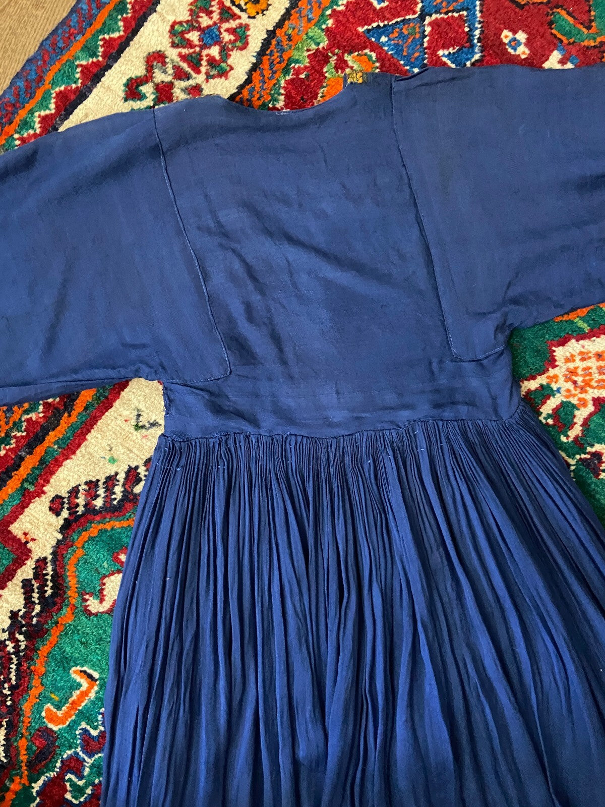 Vintage 1970s Blue Embroidered Afghan Dress