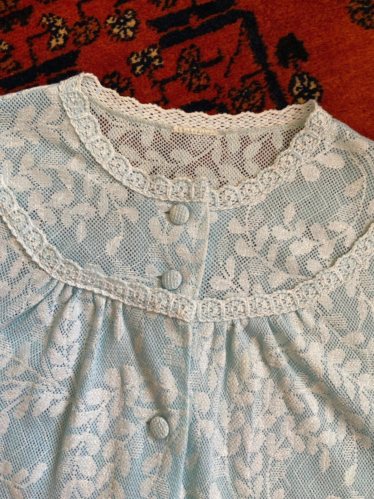 Vintage 1970s Pale Blue Lace Cardigan
